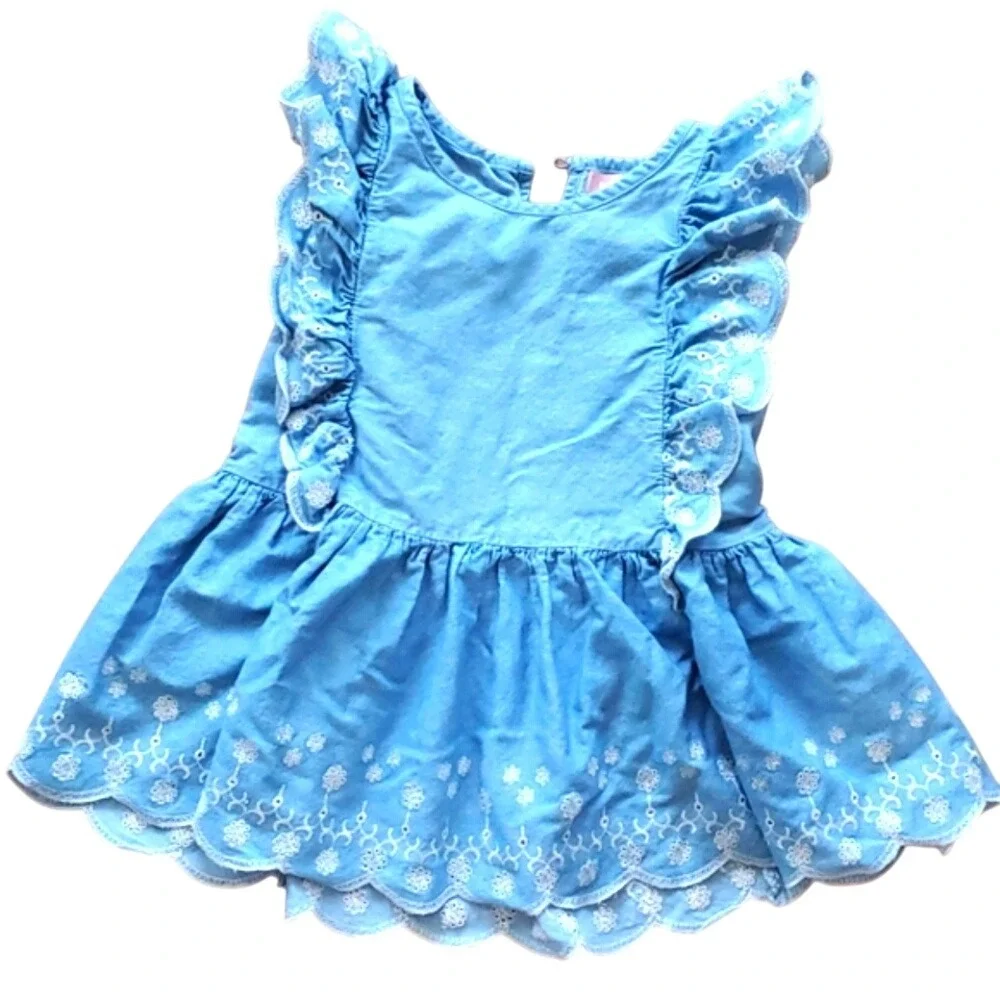 BCBGirls Denim Look Embroidered Blue‎ Top Size Medium